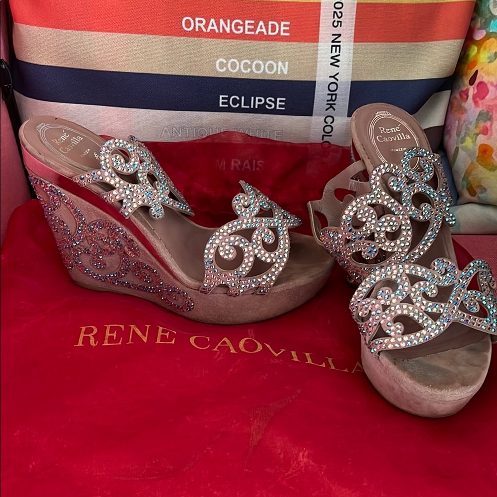 Rene Caovilla Women's Crystal Embellished Wedge Sandals - Silver